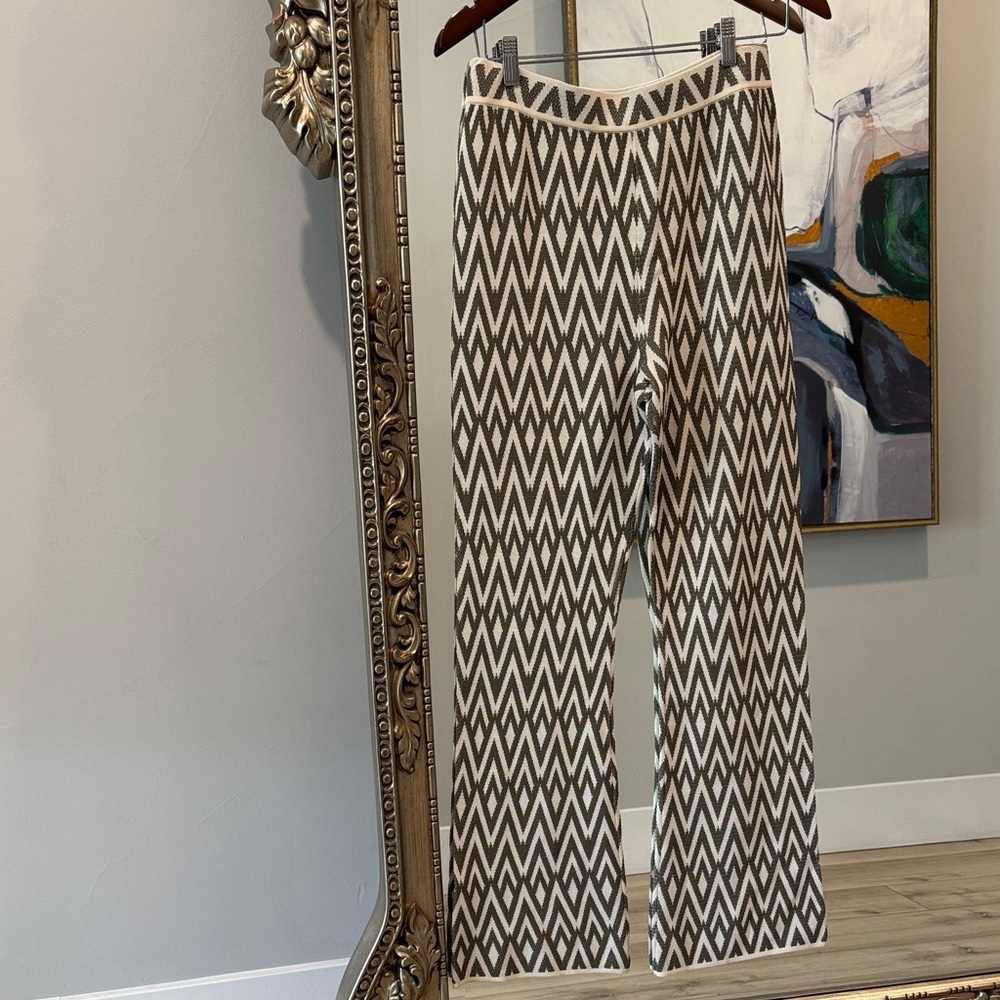 Christian Lacroix Cream & Brown Chevron Wide Leg Knit Pants